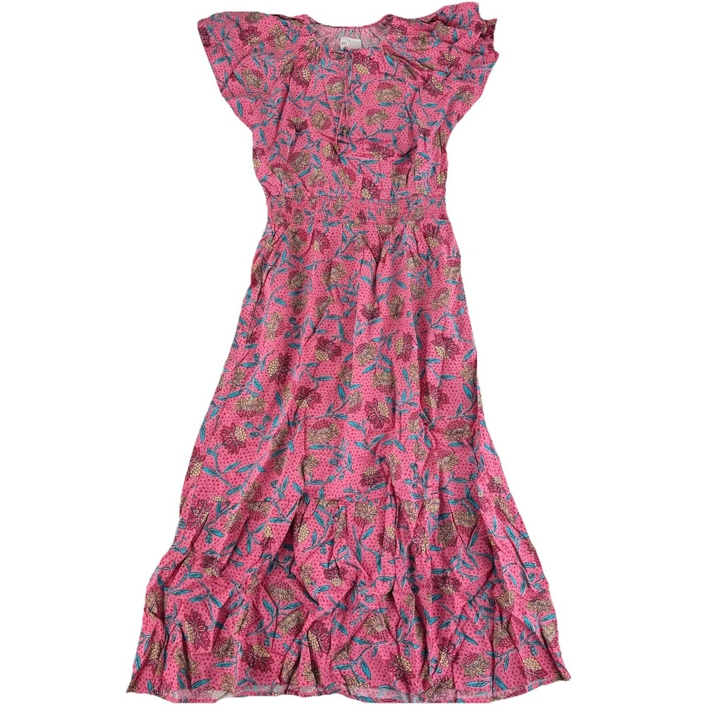 Destination 365‎ Regular Printed Short Sleeve Midi Dress XS Pink Floral